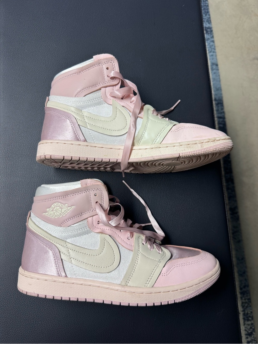 Nike Air Jordan pink satin High-Top Sneakers - Light Pink & Cream - Picture 2 of 8